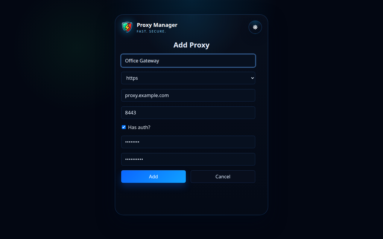 Proxy Manager legg til proxy-skjema