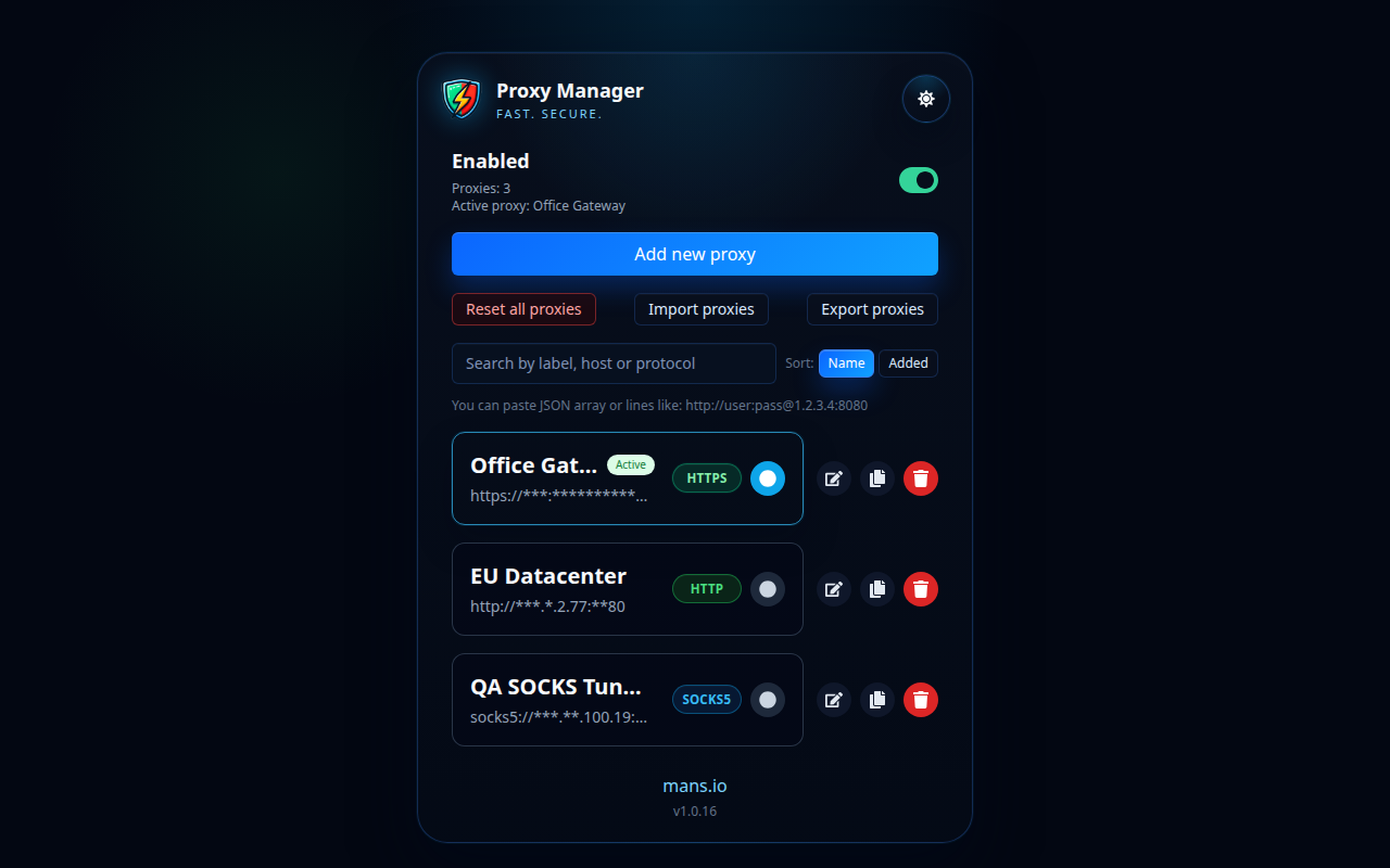 Proxy Manager-profilliste
