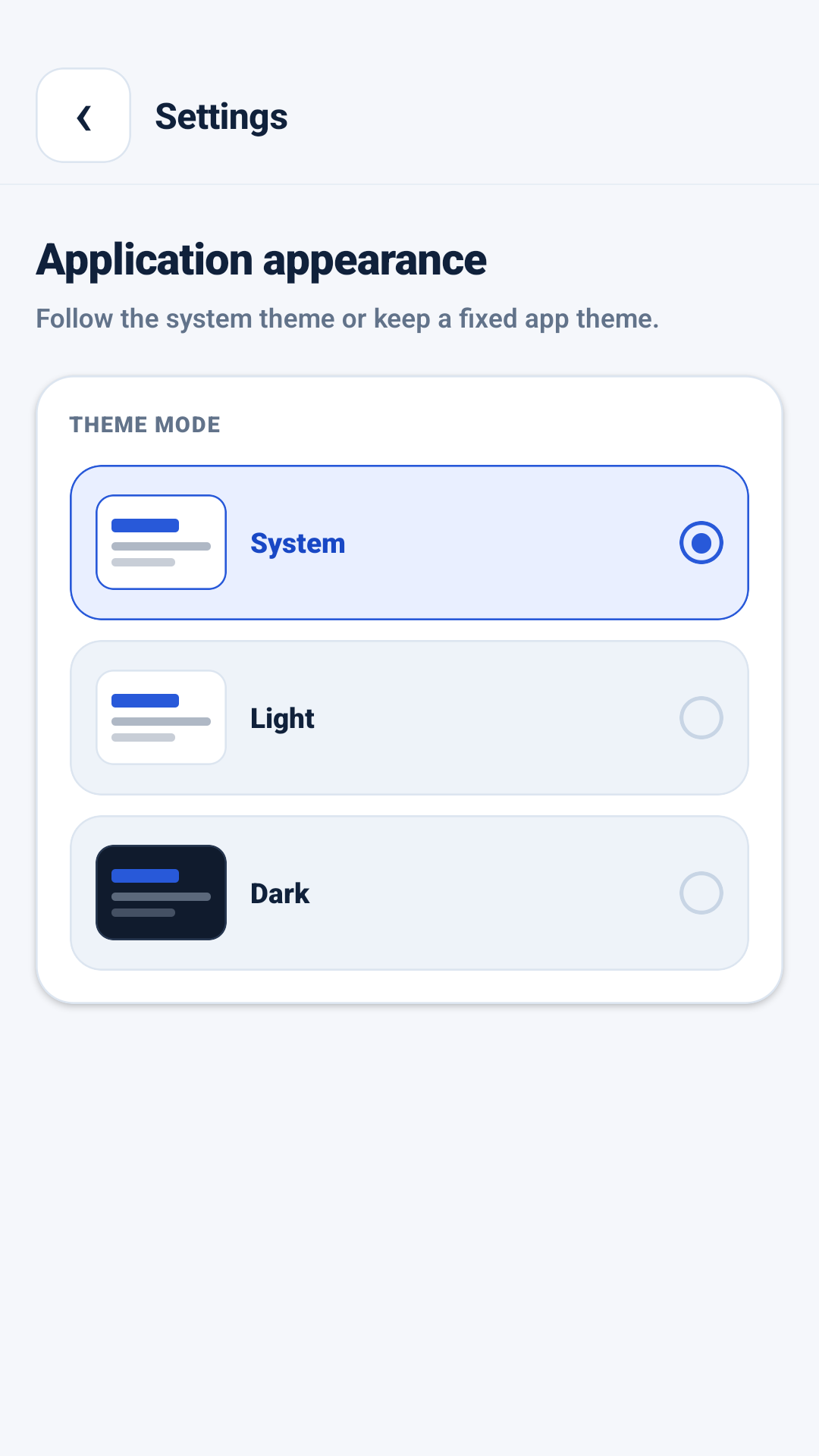 AppMetrica Viewer-temainnstillinger
