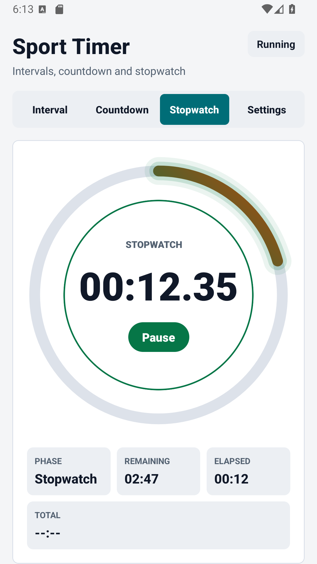 Sport Timer stoppeklokkeskjerm med runder